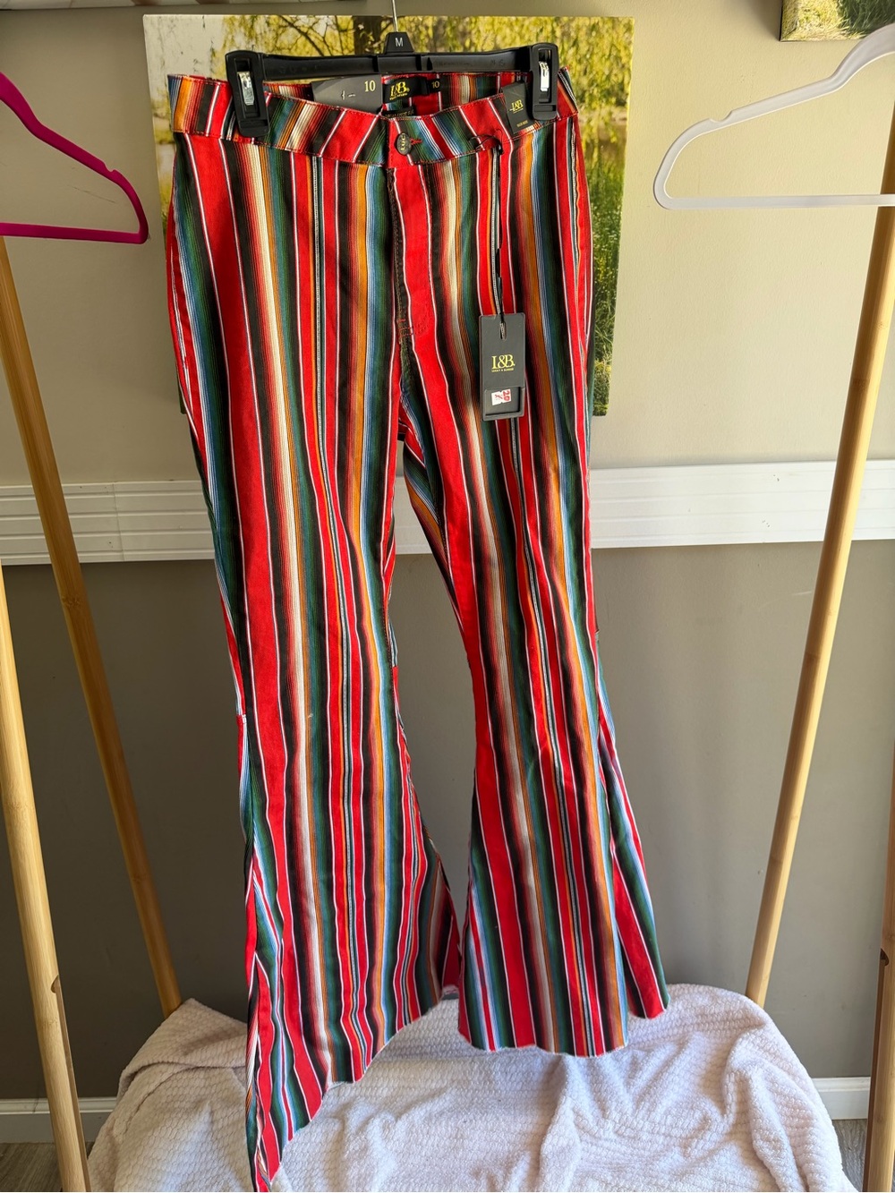 L&B Red Multicolor Vertical Stripe Flare Pants